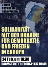 Flyer zum Ukraine-Demozug durch Darmstadt a, 24.2.2024